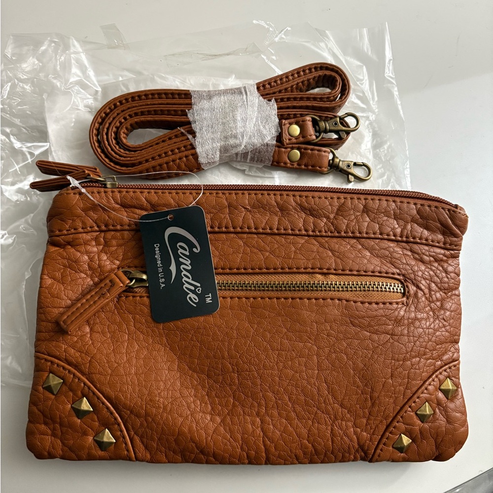 Brown and Gold Clutch with Textured Vegan Leather Bag